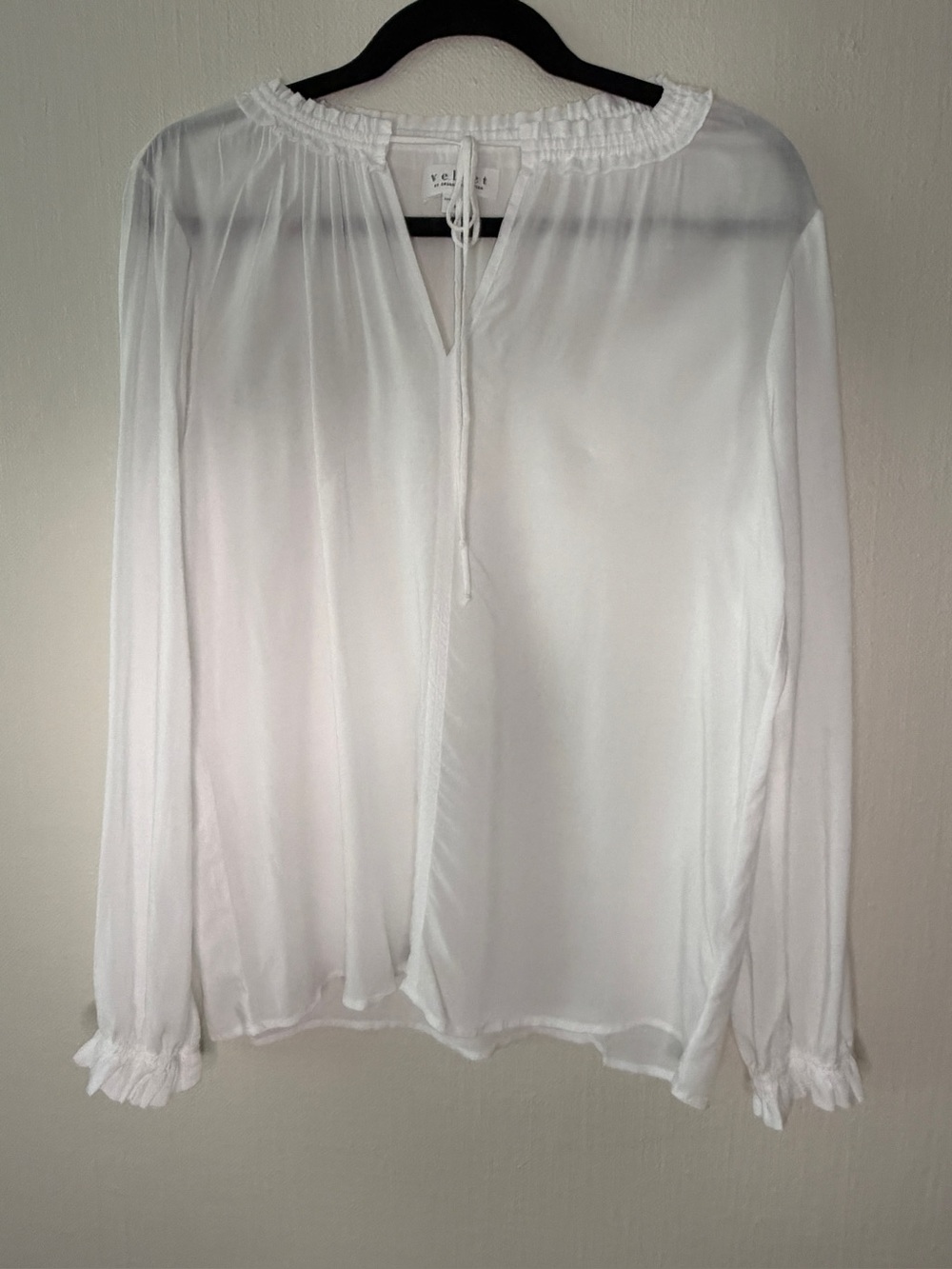 Velvet by Graham & Spencer White Tie Neck Blouse Long Sleeve NWT M